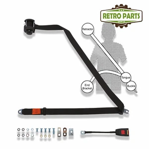 Classic Car Inertia Seat Belt Front 3 Fixing Points 30cm Buckle Black R5430P - Picture 1 of 6