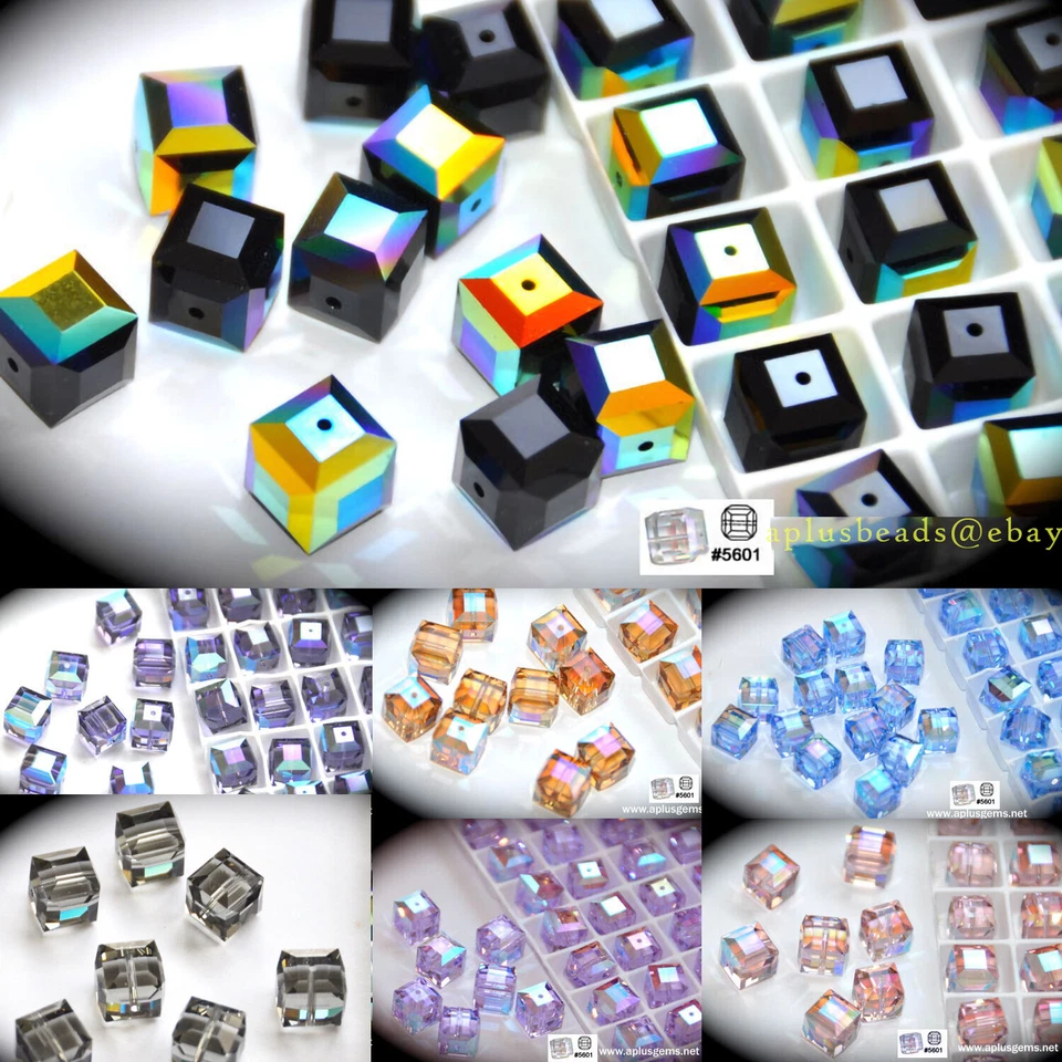 Cuentas cuadradas cubo de cristal de Swarovski de 8 mm #5601 revestimiento AB colores surtidos 6 piezas  Foto 1 de 1