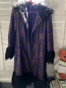 90s a/w 1998 vivienne tam brocade purple fur trim coat rare sz 1 - Picture 1 of 10