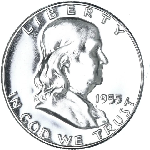 1955 Franklin Half Dollar Gem 90% Silver Proof Coin Cover