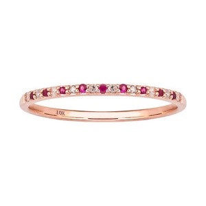 10k Rose Gold Genuine Ruby and Diamond Petite Stackable Band - Picture 1 of 5