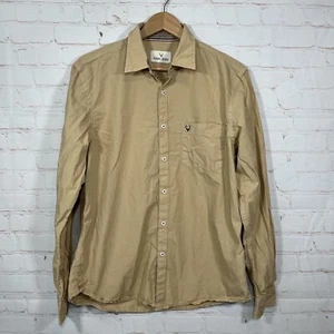 Allen Solly Shirt Mens Size 42 Tan Long Sleeve Button Up Cotton Casual Flip Cuff - Picture 1 of 12