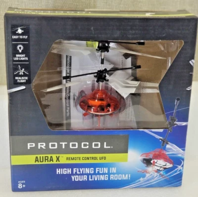 Aura X Remote Control UFO by Protocol Red & Silver Colored Spinning LED Lights - Image 1 of 4