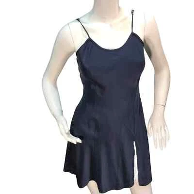 Victoria Secret 女式 P 码海军蓝懒人连衣裙化学丝绸复古金色标签 — 第 1/4 张图片