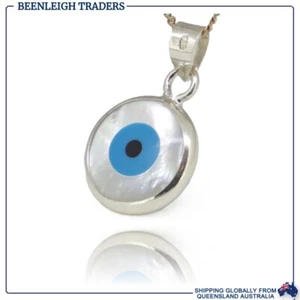 Sterling Silver & Mother Of Pearl EVIL EYE PENDANT Genuine Sterling Silver - Bild 1 von 10