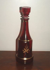 Rare Vintage Red Cranberry And Gold Wheat Pattern Decanter - Picture 1 of 7