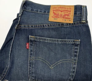 Levi’s 503 Men’s Size W36 x L28 Hemmed Straight Relaxed Leg Blue Denim Jeans - Picture 1 of 7