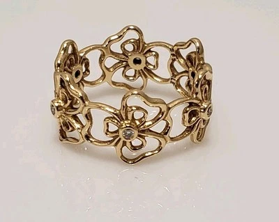 Pandora 14k Yellow Gold Flower Diamond Band Ring Size US 8 150139D - Image 1 of 4
