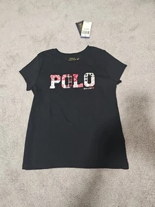 Polo Ralph Lauren Girls Size M(8-10) Black Holiday Print T-Shirt NWT  - Picture 1 of 4