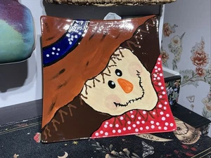 Hand-painted 12X12 Scarecrow Serving Plate Vibrant Colors Please Read - Picture 1 of 8