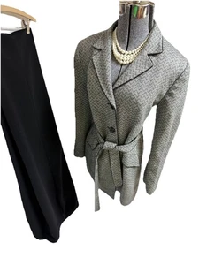 Le Suit Hosenanzug Größe 16 Zweiteiler Set Modern Fischgrät Bonus Gürteltaschen - Bild 1 von 21