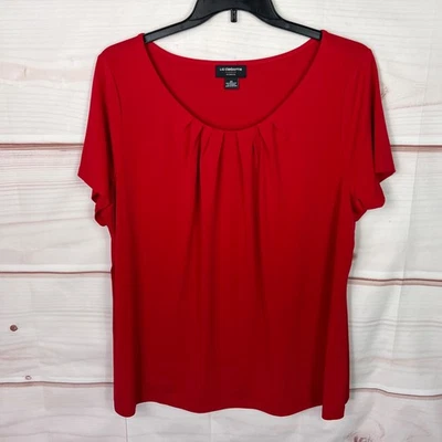 Blusa Liz Claiborne Top Mujer 2X Roja Manga Corta Cuello Plisado Tejido Sólido Foto 1 de 4
