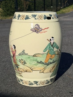 Vintage Ardalt Japan Asian Garden Stool 18 in Porcelain Barrel Hand Painted - Image 1 of 4