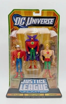 Figuras de acción DC Universe JLU Flash, Green Lantern & Hawkman 2011 Mattel NRFP Foto 1 de 2