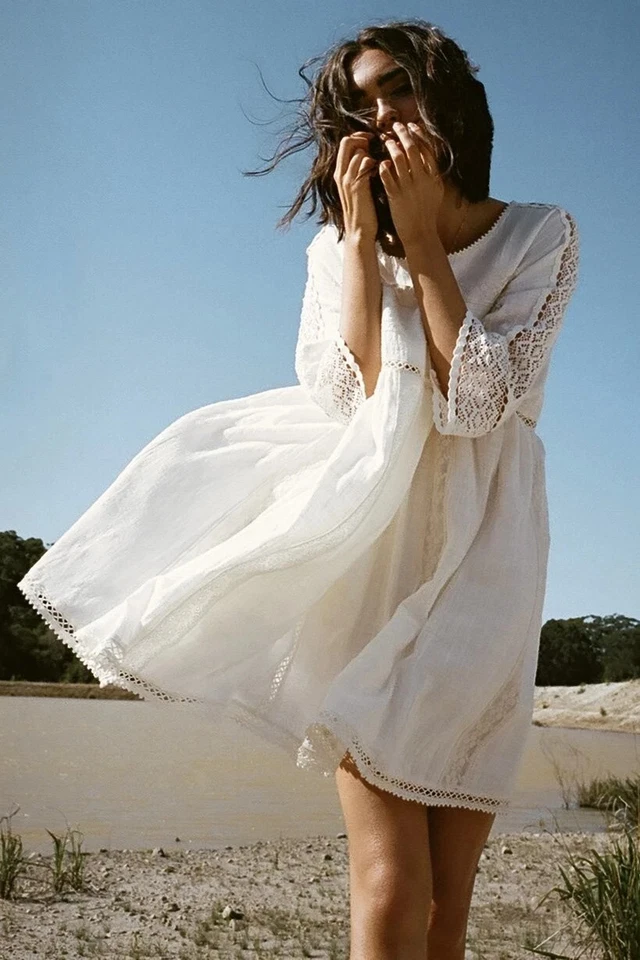 Spell Designs Suki Smock Dress in Ivory Size S - image 1 of 4