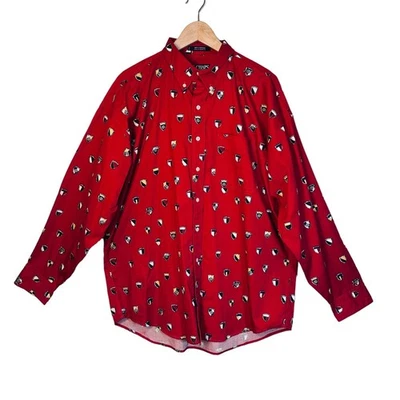 Camisa De Colección Años 90 Chaps Ralph Lauren Escudos Cresta Abotonada XL Roja Preppy Foto 1 de 4