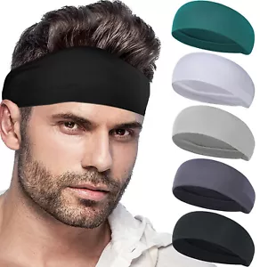 Unisex Hair Band Athletic Workout Sweatbands Non-Slip Moisture Wicking Headbands - Picture 1 of 33