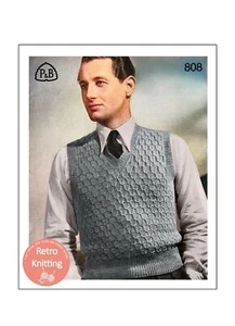 40er Jahre Herren ausgefallener Pullover Strickmuster Brustumfang 37 Kopie - Bild 1 von 2