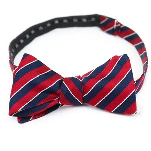 Vintage Red/Navy/White Diagonal Stripe Repp Silk Butterfly Self-Tie Bow Tie - Picture 1 of 5