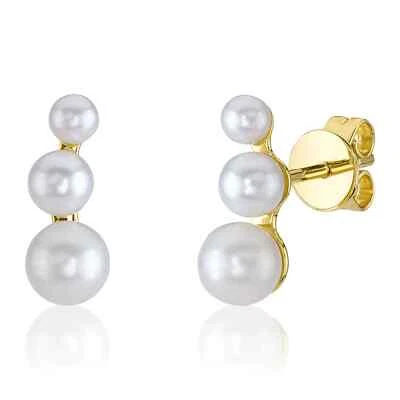 14K Yellow Solid Gold Cultured Pearl Stud Earrings - Image 1 of 3