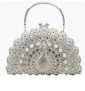 Peacock Luxury Rhinestone Crystal Evening Clutch Bag Sparkly Bride Party Purses - Picture 1 of 5
