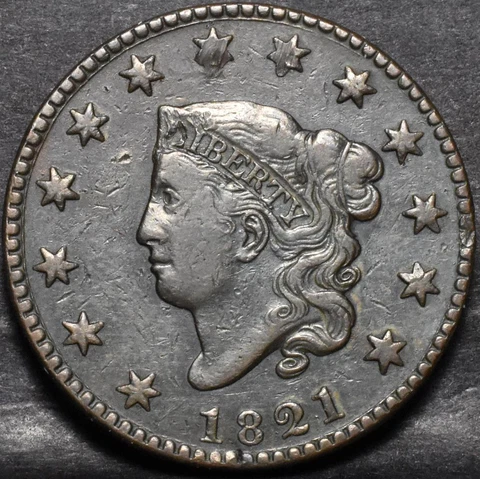 1821 CORONET HEAD LARGE CENT XF ID#EE698 Cover