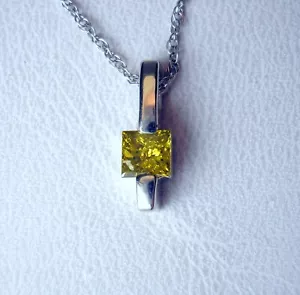 0.30ct Natural Diamond Treated Color 14K White Gold Pendant+Chain Was $650 Video - Picture 1 of 10