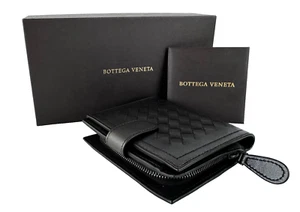 Bottega Veneta NIB Auth Black Leather Intrecciato French Flap Bi Fold Wallet - Picture 1 of 11
