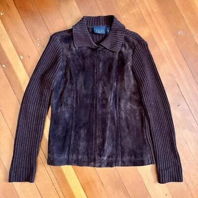 Chaqueta Crazy Horse by Liz Claiborne Marrón Gamuza y Manga Tejida Cremallera, Talla S Foto 1 de 4