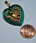 Vintage Green Glass Zodiac Astrology Heart Pendant Intaglio Scorpio 30mm