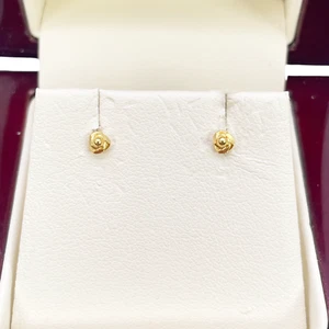 22ct Yellow Gold Plain High Polished Rose Children's Earrings 3mm Width - Picture 1 of 8