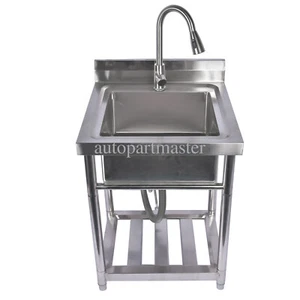 Free Standing Stainless Steel Commercial Kitchen Sink for Restaurant w/Faucet - Picture 1 of 11