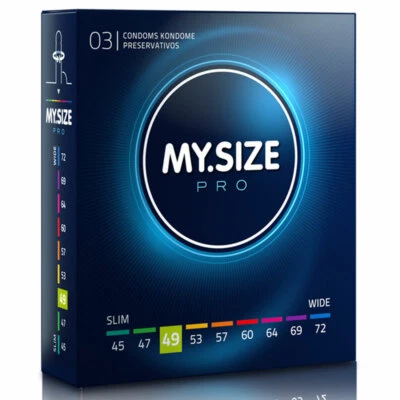 Condones My Size PRO * Lado Recto Pequeño 49 mm de ancho * Caja al por menor de 3 condones Foto 1 de 4