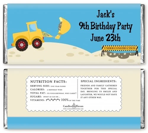 Envolvedores de barra de caramelo personalizados para fiesta de cumpleaños para camión de construcción - Candy Favor Foto 1 de 2