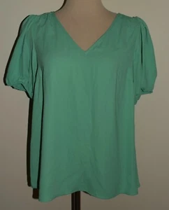 New Womens LC Lauren Conrad Top Medium Short Sleeve Green V-Neck Blouse - Bild 1 von 3