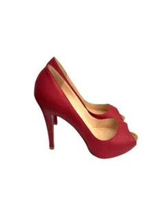 Christian Louboutin Red Linen Peep Toe Platform Pumps Size 36 - Picture 1 of 4