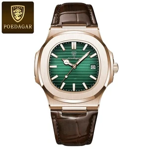 POEDAGAR Men's Quartz Watch Luxury 30M Waterproof Fashion Leather Luminous NEW - Picture 1 of 3