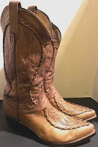 Dan Post Gorgeous Western Leather Fancy Boots Size 8 1/2D Tan Dimensional Design - Picture 1 of 12