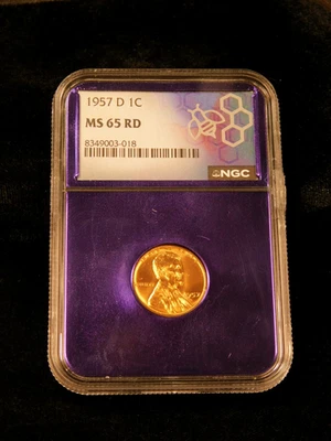 1957-D .1c Lincoln Wheat Cent - MS65RD - NGC - Image 1 of 4
