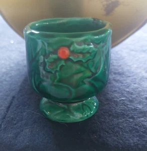 Vintage Lefton Christmas Green Holly and Berry Candle Holder, #4369 - Picture 1 of 9