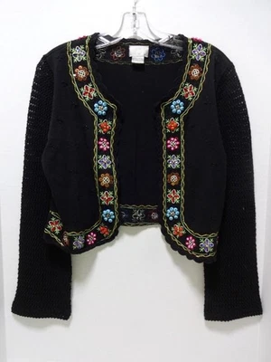 SUÉTER CÁRDIGAN BEREK NEGRO BORDADO/CUENTAS BOHO FRENTE ABIERTO MANGAS MALLA L Foto 1 de 4