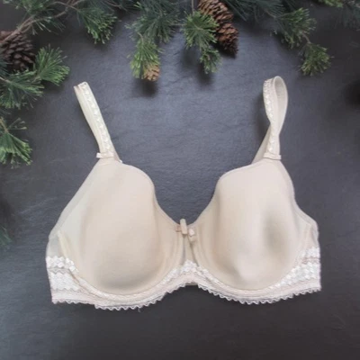 Fantasie Bra Womens 32DDD Beige Padded Underwire Lace Full Coverage Plunge Bow - Image 1 of 4