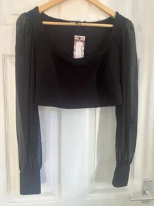 Boohoo Size 12 Long Sleeve Crop Top Brand New with Tags Black - Picture 1 of 3