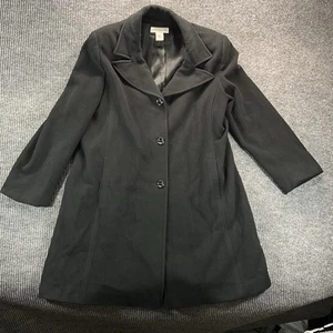 Preston & York Black Wool Coat Women’s Size 14 Long Single Breasted Lined - Picture 1 of 5