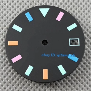 New 29mm Luminous black Watch Dial date Fit NH35 NH35A automatic Movement - Imagen 1 de 5