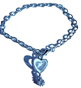 Basis Bettel Armband 21,2 cm verstellbar Strass HERZ Anhänger weiß silber NEU - Bild 1 von 2