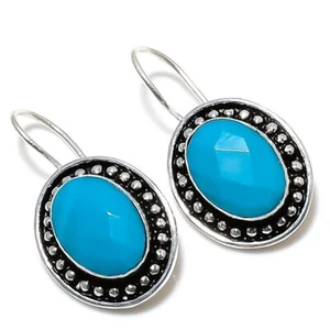 Blue Turquoise Gemstone Handmade 925 Sterling silver Earring Size 1.25'' - Picture 1 of 1