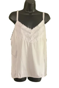 Camisole Silky Sexy Slip Top White Nylon Lace Bows Trim Velrose Sz 4X - Picture 1 of 10
