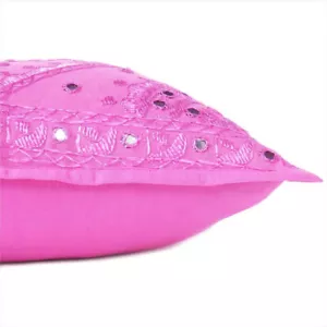 5 Pcs Ethnic Embroidery Mirror Work Pink Unfilled Pillow Cushion Cover 16x16 in - Picture 1 of 6