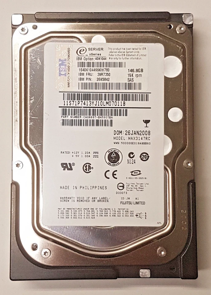 146,8 GB SAS IBM xSeries 40K1044 MAX3147RC 15K RPM HDD 3,5" Disco Rigido - Immagine 1 di 1